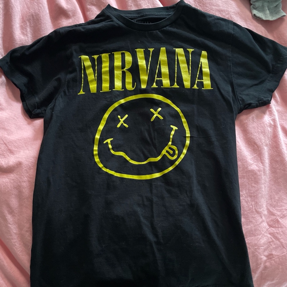 NIRVANA Black T-Shirt with Yellow Smiley Logo